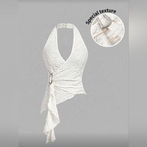 MOD Women's Casual Halter Tie Metal Buckle Fitted Asymmetric Hem Tank Top